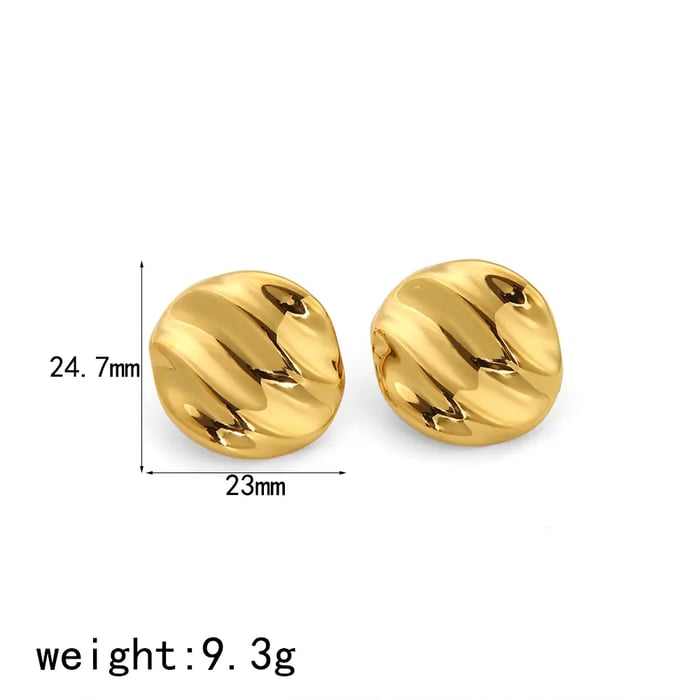 1 pair of classic fashion  gold-plated stainless steel geometric round wrinkled texture earrings for women's jewelry for daily wear h5Picture2